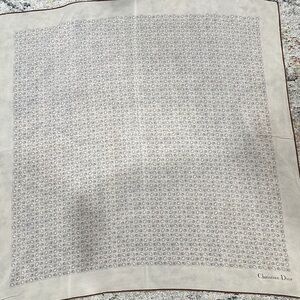 Christian Dior Vintage Silk Cream and Brown Patterned Scarf with Box